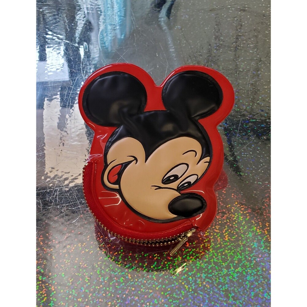 Vintage Mickey Mouse Coin Purse Squeak Zipper Red Head Face Vinyl 1990s